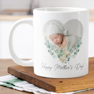 Mother's Day 2 Photo Floral Heart Large Coffee Mug