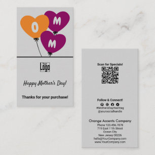 Mother's Day  3 Balloons Thanks for Your Purchase Business Card