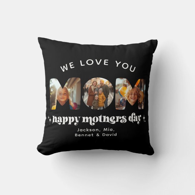 Mother's Day 3 Photo Custom Cute Retro Stylish Cushion (Front)