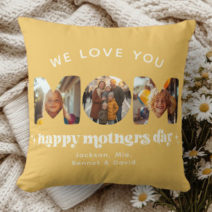 Mother's Day 3 Photo Custom Cute Retro Yellow Cushion