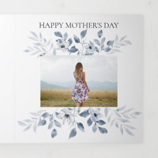 Mother's Day 4 Photo Trifold Card Blue Floral