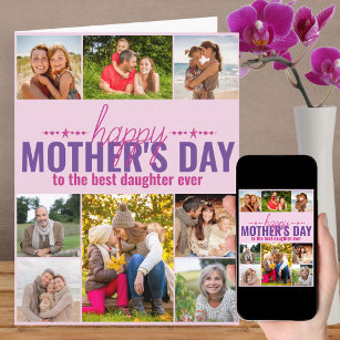 Mothers Day 8 Photo Collage Personalised Pink Card