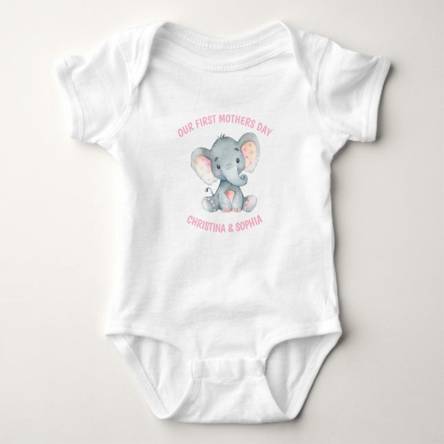 Mothers Day Baby Girl Elephant Pink Bodysuit (Front)