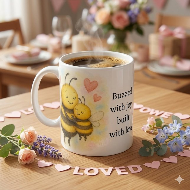  Mother's Day Bee & Baby Coffee Mug (Cute Mom bee & baby bee coffee mug template. A thoughtful  Mother's Day Gift)