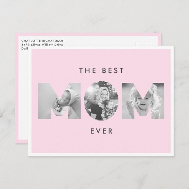 Mother's Day Best Mum Ever Dusty Rose Custom Photo Postcard (Front/Back)