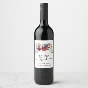 Mothers Day Best Mum Ever Personalised Floral Wine Label