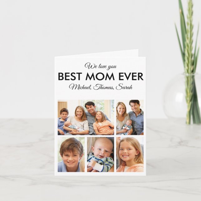 Mothers Day Best Mum Ever Trendy Photo Collage Card (Front)