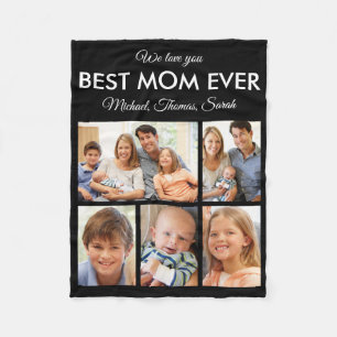 Mothers Day Best Mum Ever Trendy Photo Collage Fleece Blanket