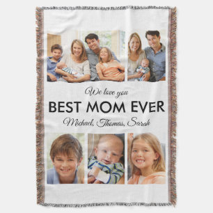 Mothers Day Best Mum Ever Trendy Photo Collage Throw Blanket