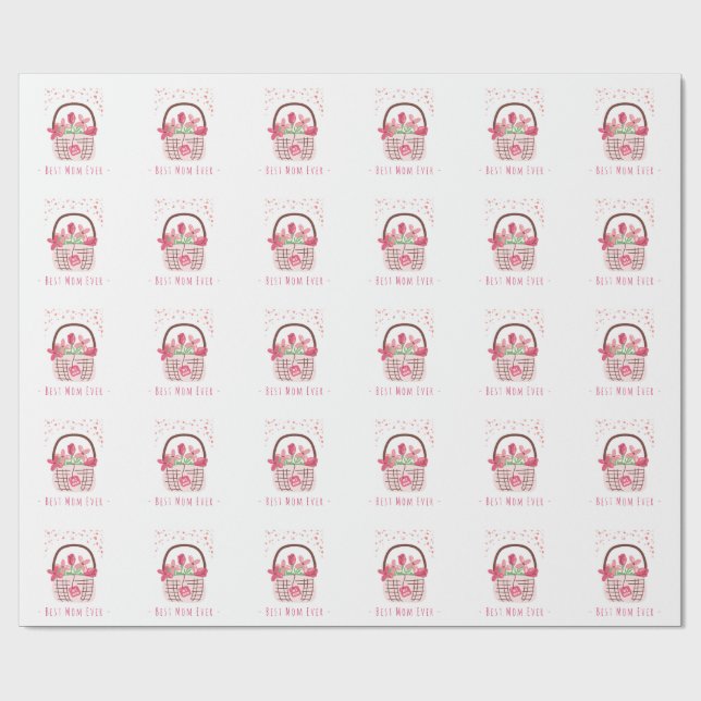 Mother's Day,Best Mum Ever, with Beautiful Flower  Wrapping Paper (Flat)