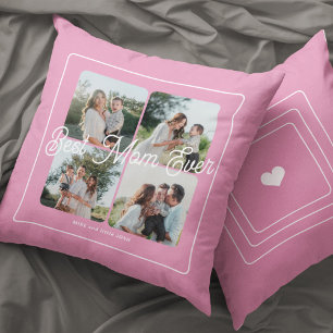 Mothers Day Best Mum modern photo collage pink Cushion