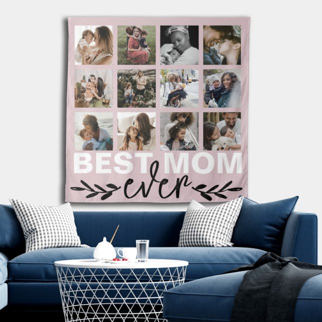 Mothers Day Best Mum Photo Collage Pink Tapestry (Creator Uploaded)