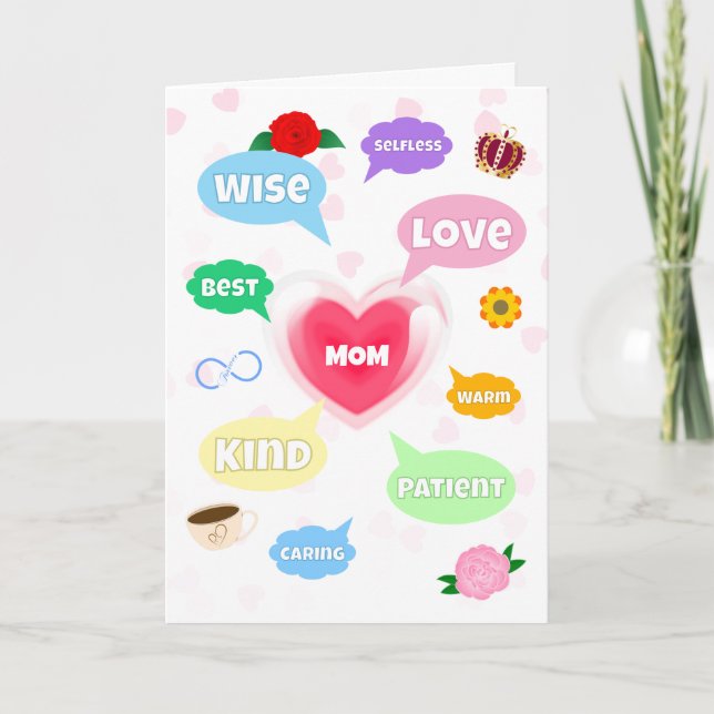 Mothers Day Best Mum Word Clouds Queen Crown Love  Card (Front)