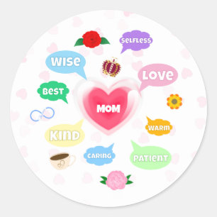 Mothers Day Best Mum Word Clouds Queen Crown Love Classic Round Sticker