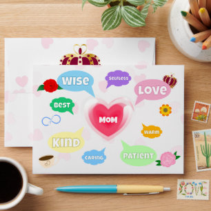 Mothers Day Best Mum Word Clouds Queen Crown Love  Envelope
