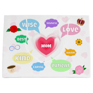 Mothers Day Best Mum Word Clouds Queen Crown Love Large Gift Bag