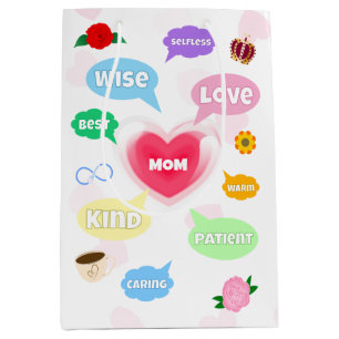 Mothers Day Best Mum Word Clouds Queen Crown Love Medium Gift Bag