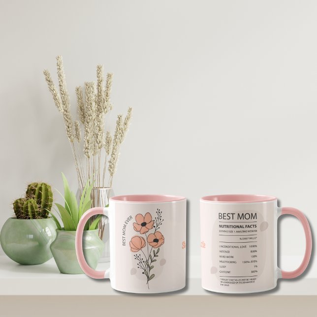 Mother's Day Birthday Best Mum Ever Personalised Mug (Mother's day gift Best Mom Ever Coffee Mug, Birthday gift for mom, Peach beige boho floral)