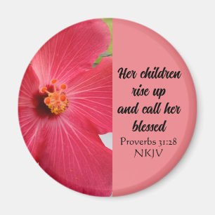 Mother's Day Blessed Bible Verse Coral Pink Flower Magnet