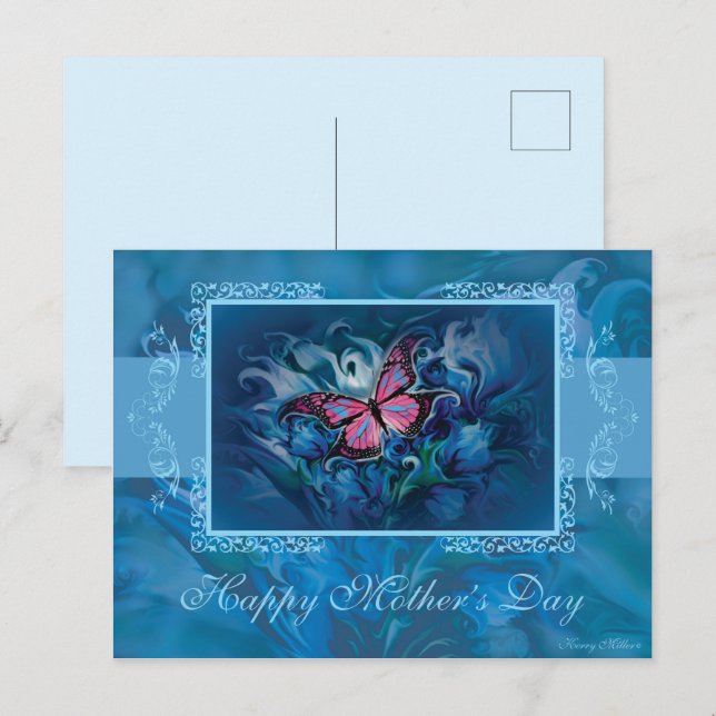 Mother's Day, Blue Floral Postcard (Front/Back)