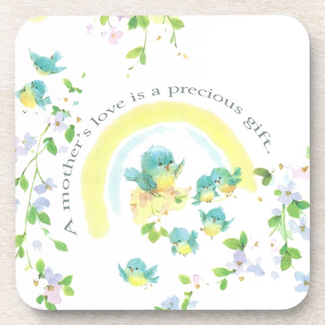Mother's Day Blue Love Birds Coaster (Front)