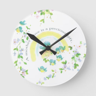 Mother's Day Blue Love Birds Round Clock