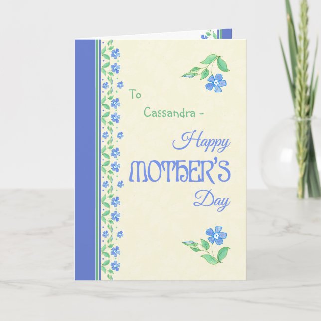 Mother's Day Blue Periwinkle Floral Border Card (Front)