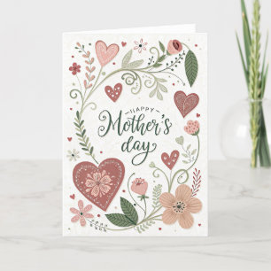 Mothers Day Blush Hearts Folded Announcement Card