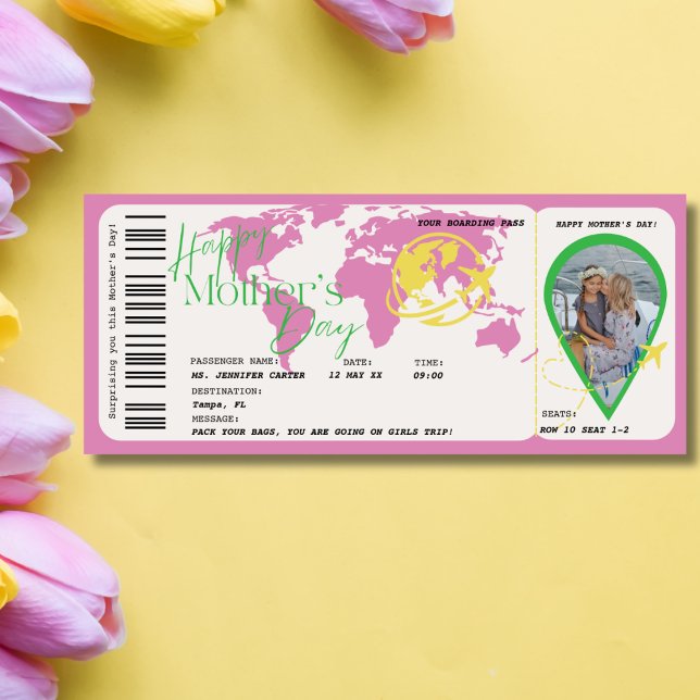 Mother's Day Boarding Pass Surprise  Voucher gift  Invitation (Mother's Day Boarding Pass Surprise Voucher gift)