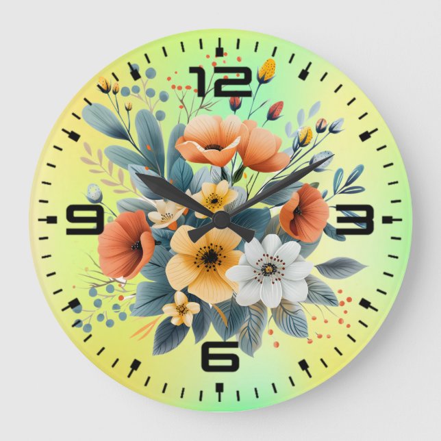 Mother's Day Boho Flowers Clipart-61983 Large Clock (Front)