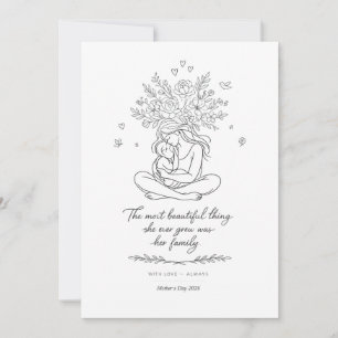 Mothers Day Botanical Line Art Card Floral Mum 