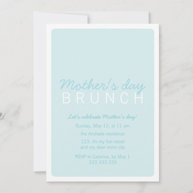 Mother's Day Brunch Blue White Fully Customisable Invitation (Front)