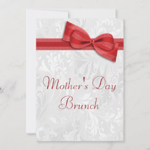 Mother's Day Brunch Damask and Faux Bow Invitation