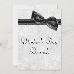 Mother's Day Brunch Damask and Faux Bow Invitation