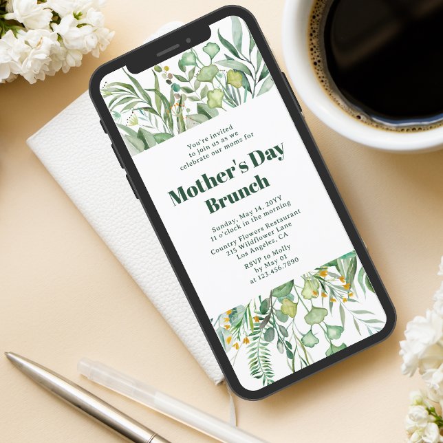 Mother's Day Brunch Elegant Botanical Watercolor Invitation (Creator Uploaded)