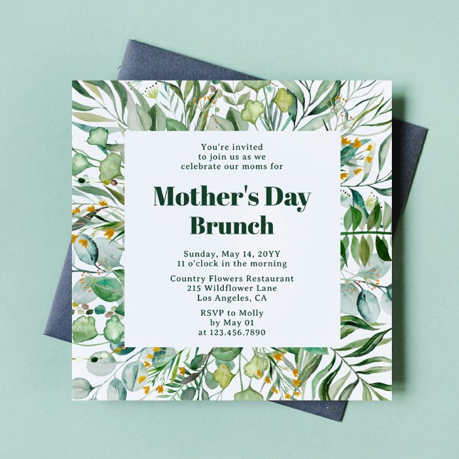Mother's Day Brunch Elegant Botanical Watercolor Invitation (Creator Uploaded)