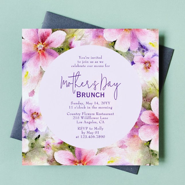 Mother's Day Brunch Elegant Watercolor Flowers Invitation (Creator Uploaded)