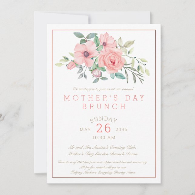 Mother's Day Brunch Floral Watercolor Invitation (Front)