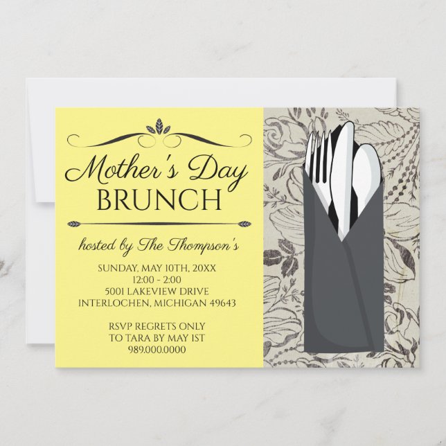 Mother's Day Brunch Invitations (Yellow) (Front)