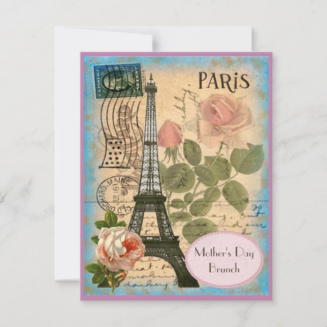 Mother's Day Brunch Paris Eiffel Tower & Roses Invitation (Front)