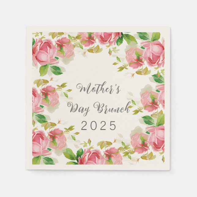  Mother's Day   Brunch  - pink  roses  Napkin (Front)