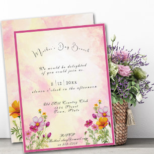Mother's Day Brunch Pink Yellow Cosmos Flowers Invitation