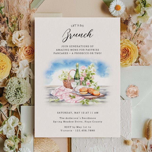 Mother's Day Brunch Pretty Watercolor Get Together Invitation (Spring or Summer Get Together Invitation - perfect for Mother's Day Brunch)