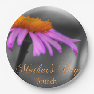 Mothers Day Brunch Purple and Orange Coneflower Paper Plate