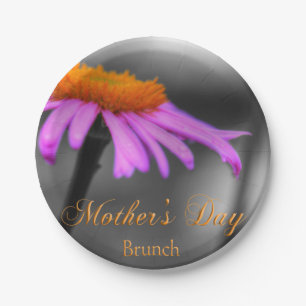 Mothers Day Brunch Purple and Orange Coneflower Paper Plate