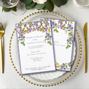 Mother's Day Brunch Purple Yellow Morning Glories Invitation