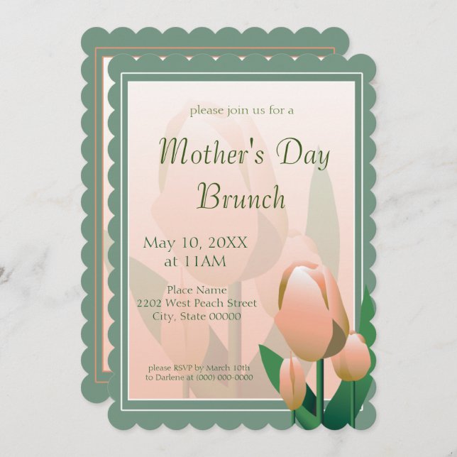 Mothers Day Brunch Spring Pink Tulips Party Invitation (Front/Back)