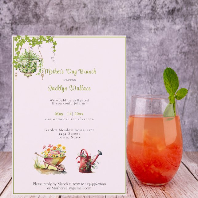 Mother's Day Brunch Watering Can Wheelbarrow Flowe Invitation (Creator Uploaded)