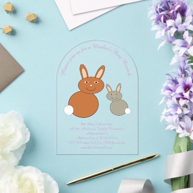 Mothers Day Bunnies Custom Brunch Acrylic Invitations (Insitu (Wedding))
