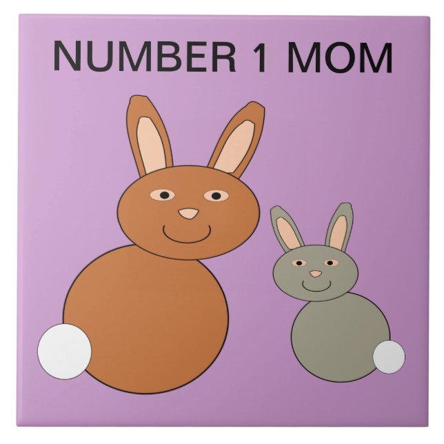Mothers Day Bunnies Custom Number 1 Mum Tile (Front)